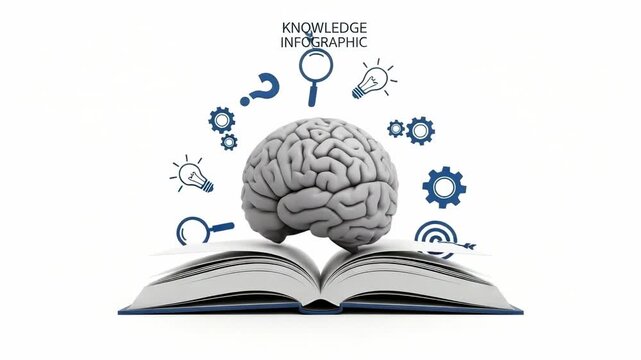Brainpower unfolds unlocking knowledge from a book with infographic icons