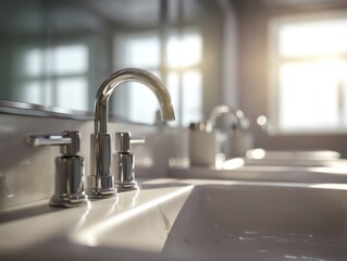 Modern bathroom sink and faucet detail