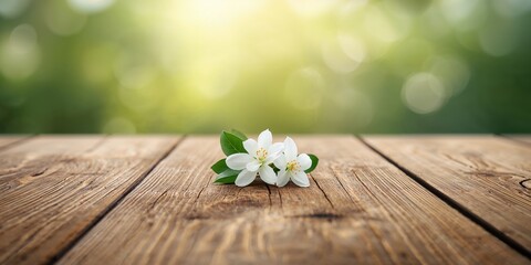 Jasmine flowers on wooden surface with toning, suitable for floral background or layout design