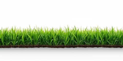 Fototapeta premium Green grass and dirt isolated on white background used as a background for text and layout, Earth Day