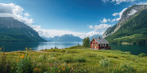 Snowy alpine chalet with snow-covered roof and surrounding landscape, suitable for winter holiday promotion