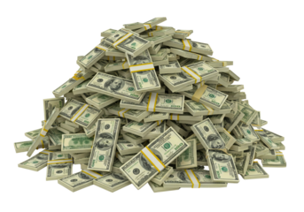 Large pile of us dollar bills against a black background