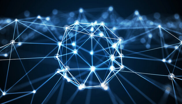 Digital Network: A luminous interconnected network pulses with the vibrant energy of data, hinting at the complex, ever-evolving digital world. 