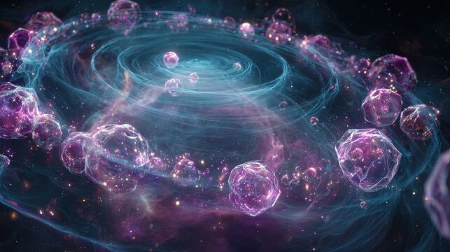 Abstract Futuristic Galaxy Illustration With Pink And Purple Spheres