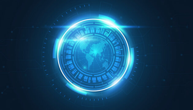 Digital World Map: A bright illustration of a global map encapsulated in a glowing digital interface, representing the interconnectedness of technology in the modern world.