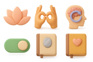Cartoon wellness icons for mindfulness and self-care design projects