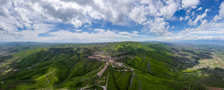Aerial Panoramic View of Sighnaghi and Alazani Valley in Kakheti, Georgia