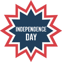 This eye-catching badge celebrates Independence Day with a starburst design. The bold "INDEPENDENCE DAY" text stands out against a dark blue background, framed by vibrant red and white edges. This des