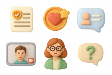 Therapy icon collection featuring heart, profile, and question mark for health and wellness design