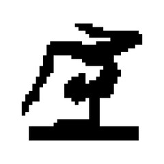 Black pixel art yoga pose icon in retro 8bit style. body posture silhouette.