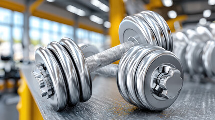 Naklejka premium modern sports store shelves displaying wide variety of fitness dumbbells, retail shopping interior, strength training equipment, home workout gear, active lifestyle concept