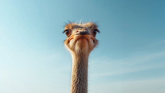 Close up of ostrich head emphasizing textures and features, suitable for wildlife identification purposes