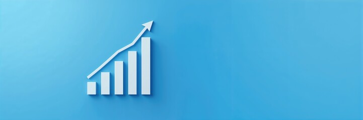 Business growth graph on a blue background with an abstract up arrow symbol, emphasizing market performance and investment trends