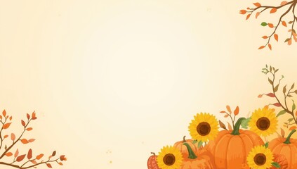 Fall harvest festival banner featuring pumpkins and sunflowers for a seasonal farmers market promotion, October awareness