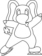 Elephant Ice skating Ice skates Winter sports Animal Vector Graphic Art Illustration