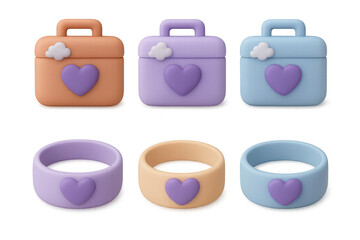 Colorful anxiety toolbox icons with heart motifs for mental health awareness and design