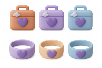 Colorful anxiety toolbox icons with heart motifs for mental health awareness and design