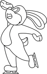 Rabbit Ice skating Ice skates Winter sports Animal Vector Graphic Art Illustration