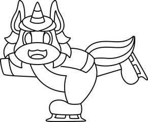 Unicorn Ice skating Ice skates Winter sports Animal Vector Graphic Art Illustration