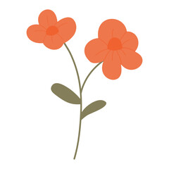 Bouquet of red flowers on a floral vector background with natural leaves and decorative spring elements