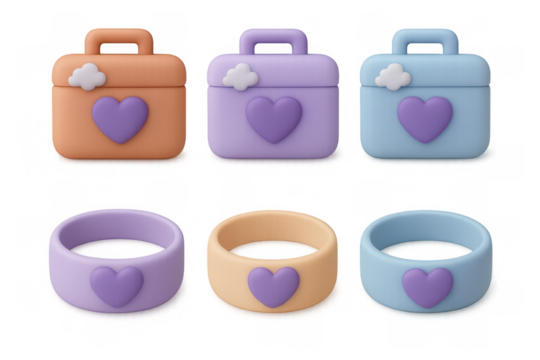 Colorful anxiety toolbox icons with heart motifs for mental health awareness and design