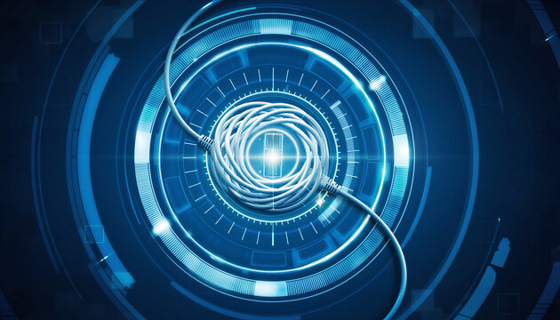 Technological Core: A captivating digital representation of a technological core, with a circular design that emphasizes the intricacies of modern digital life and advancement. 