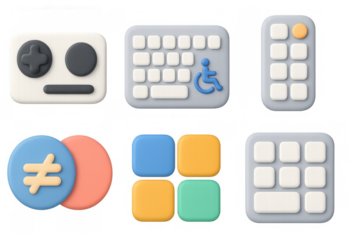 Inclusive tech icons featuring accessibility symbols and simple compositions for digital interfaces and design