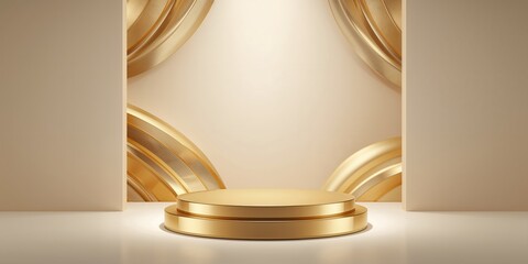 Podium-shaped gold luxury background, used as a sales and marketing support image, emphasizing elegance and branding appeal
