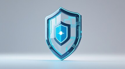 Futuristic glowing blue digital shield icon representing cybersecurity data protection and defense concept