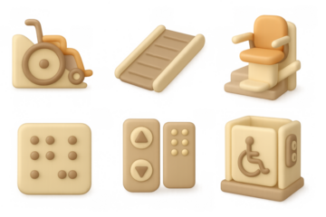 Accessible icon set featuring wheelchair, lift, braille, and accessibility symbols for inclusive design projects