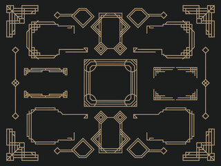 A versatile vector pack of gold art deco borders and modern Arabic frames, including geometric outlines, decorative line motifs, and elegant label frames suitable for premium invitations