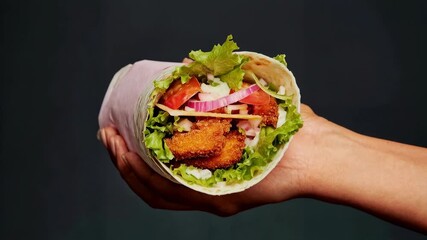 Fresh wrap filled with colorful ingredients captured in a clean closeup creating an appetizing food moment perfect for healthy eating promotions culinary branding and lifestyle storytelling