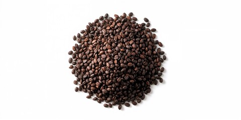 Pile of barley tea grains on white background used as a beverage ingredient, food safety focus