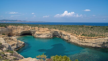 Rocky cliff formations along a coastline, erosion risk