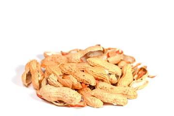 Peanut shells against a white background