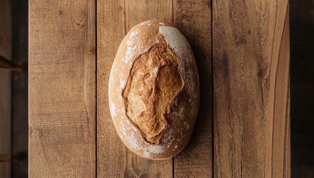 Rustic oval sourdough loaf seen from above, emphasizing artisanal baking techniques, World Bread Day