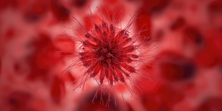 Trypanosoma sp. among red blood cells, emphasizing parasitic infection in veterinary microscopy