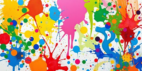 Vibrant paint splatters on canvas, showcasing diverse hues and textures,  colorful,  palette