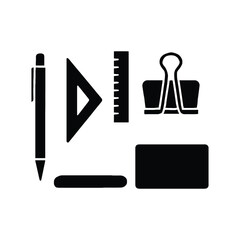 Black Silhouettes of Writing and Stationery Tools triangle ruler