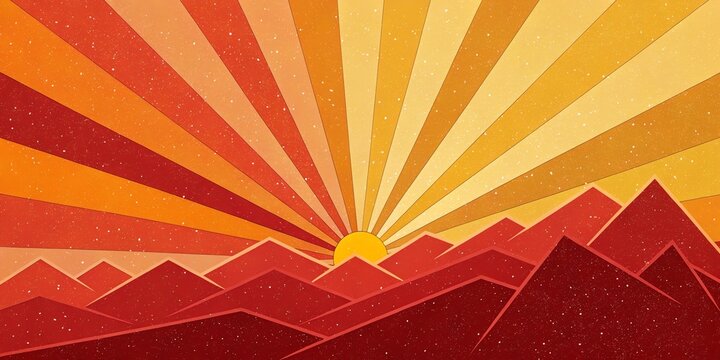 Vibrant geometric sunrise over abstract mountains textured background