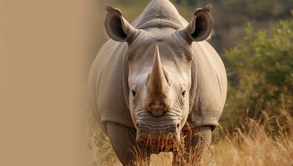Close-up of an endangered white rhinoceros's face, horn, and eye, emphasizing wildlife preservation efforts, World Wildlife Day