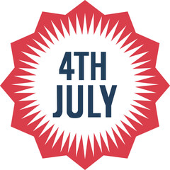 This vibrant badge design celebrates the 4th of July with a striking starburst pattern. Featuring bold "4TH JULY" text in dark blue against a bright red background, it's perfect for events, promotions