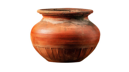 Rustic traditional handmade earthenware clay pot with weathered texture, representing ancient craftsmanship, artistic pottery, and cultural heritage, isolated on a transparent background, png