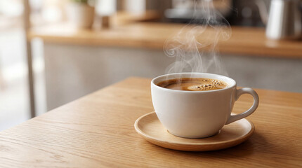 Obraz premium Steaming Hot Coffee in a White Cup