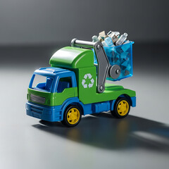 Blue and Green Toy Recycling Truck with Trash.