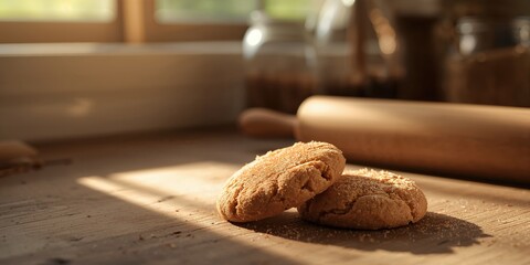 Two snickerdoodles on a baking sheet, emphasizing the texture of baked cookies, ideal for a bakery menu or recipe blog