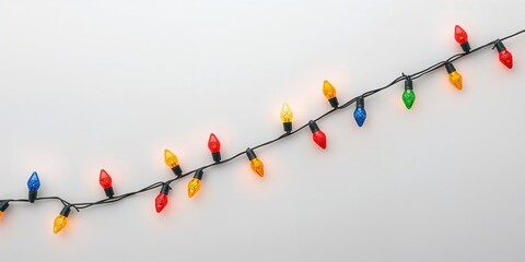 Christmas lights string isolated on white background, suitable for decorative layouts or festive design projects