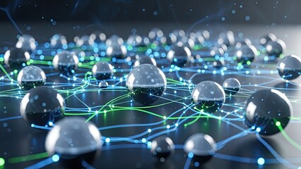 Dynamic network of interconnected spheres conveying modern technology and artificial intelligence concepts for innovative business solutions and data analytics