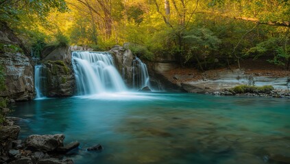 Obraz premium Scenic waterfalls along the Matsesta River in Sochi, emphasizing natural erosion processes, Earth Day
