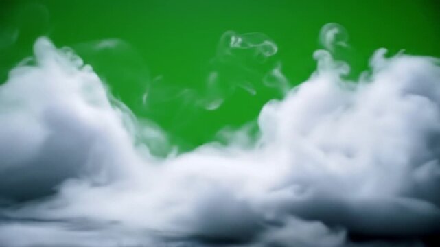 Rising Thick White Smoke Mist Fog Effect against Green Screen Chroma Key Background isolated PNG with Transparent Background
